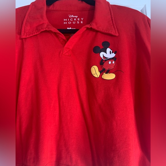Disney Tops - Disney Mickey Mouse Collared Half Shirt Size XL Junior’s—Red